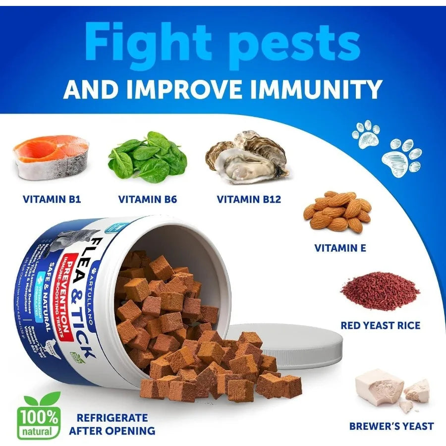 Natural Flea & Tick Prevention for Cats – Chewable Daily Supplement with Vitamins, Oral Pills for Cats & Kittens