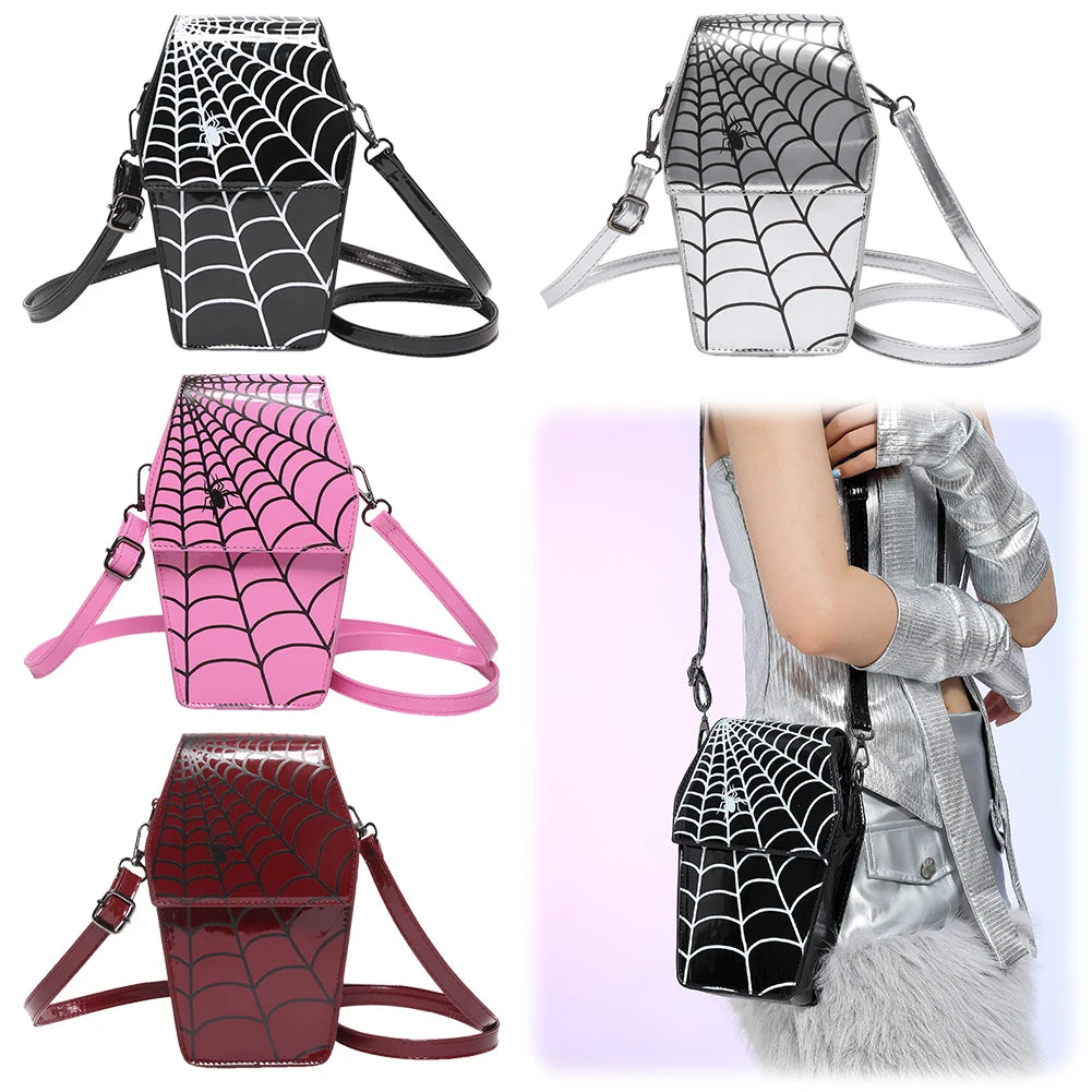 Women’s Gothic Coffin-Shaped Shoulder Bag – PU Leather Crossbody Hobo Purse with Adjustable Strap for Halloween & Cosplay