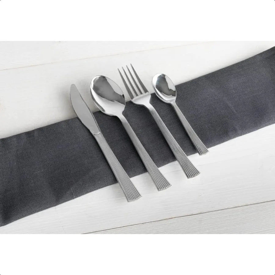 100-Piece Heavy-Duty Plastic Silverware Set – Elegant Disposable Knives & Flatware for Parties & Events