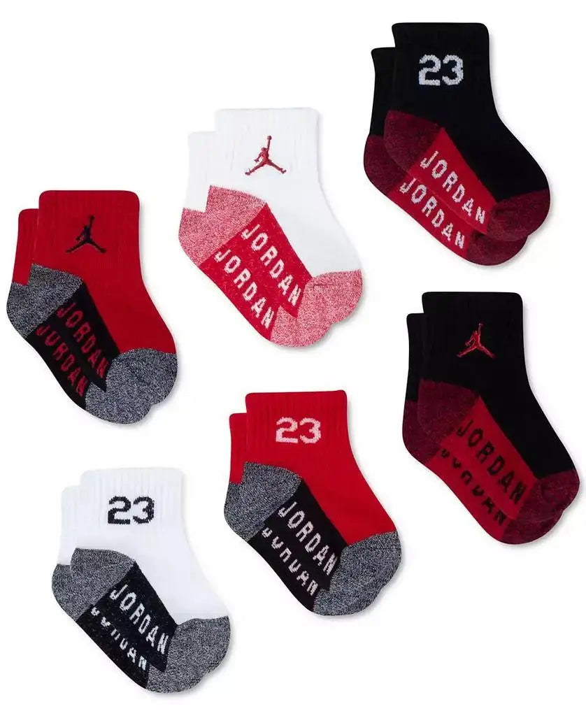 Jordan Baby & Toddler Boys’ 6-Pack Ankle Socks – Core Jumpman Logo Design, Soft Cotton Crew Fit for Everyday Wear