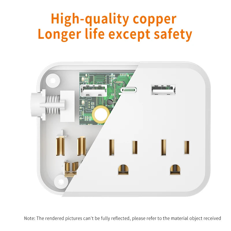 6-in-1 Functional Power Socket – 3 AC Outputs, 2 USB Ports & 1 Type-C with Power Switch Button for Home, Office & Travel Use