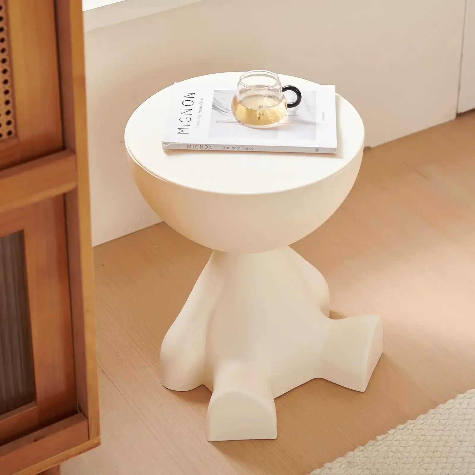 Modern Round Coffee Side Table – Matte Finish Living Room & Bedside Nightstand with Small Storage Rack (Wedyvko)”