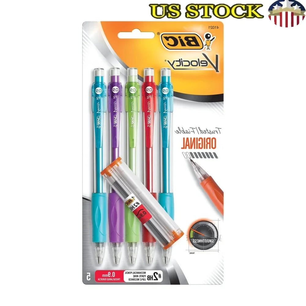 Mechanical Pencils 0.9 mm – HB #2 Lead, Rubber Grip, Built-In Eraser, Assorted Colors (5-Pack)