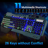 Wireless Gaming Keyboard & Mouse Set – Rainbow RGB Backlit Rechargeable Keyboard with 7-Color Silent Mouse & Gaming Pad