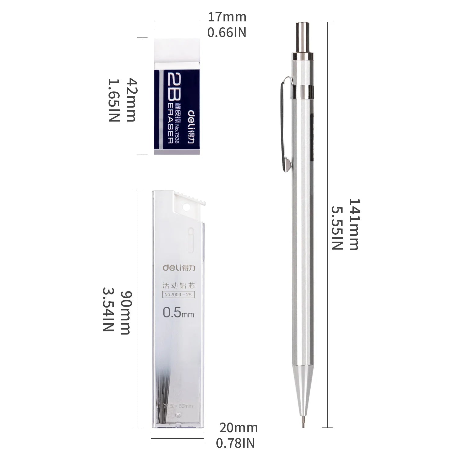Deli 2B 0.5mm Mechanical Pencil Set – Precision Writing Tool with Refillable Leads