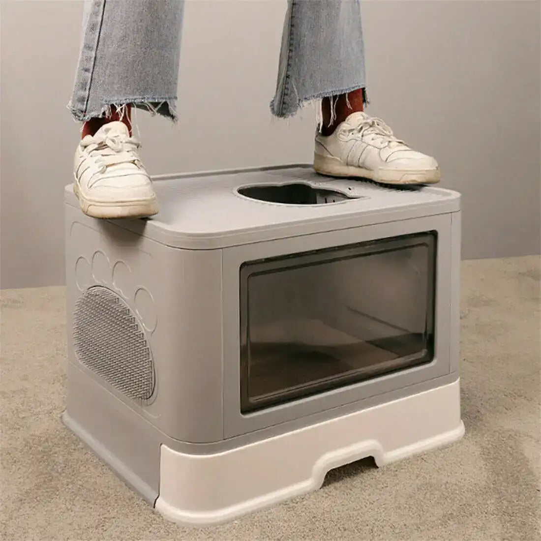 Foldable Cat Litter Box – Enclosed Kitty Toilet with Front Entry, Top Exit, Scoop & Massager, Portable Foldable Cat Toilet for Indoor Cats
