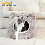 Catism Cat Head-Shaped Bed – Plush Hooded Cat House, Self-Warming Cozy Cave Pod for Indoor Cats & Small Dogs