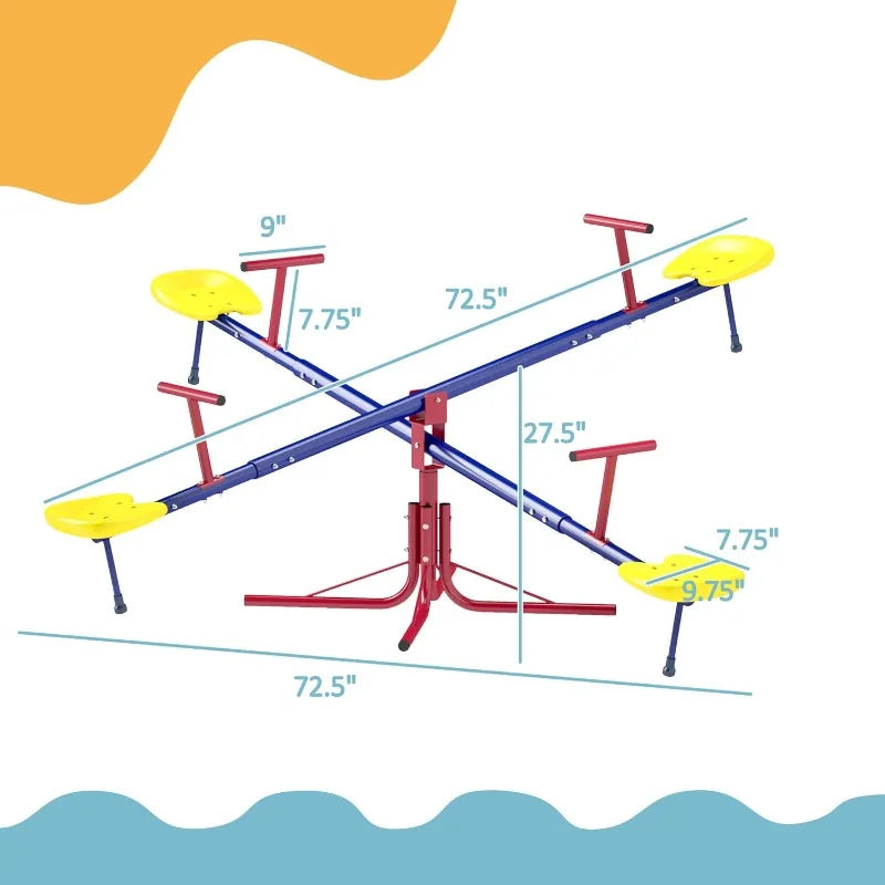 Outsunny 360° Swivel Kids Seesaw – 4-Seater Teeter-Totter for Backyard (Ages 3-8)