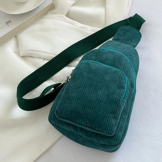 Women’s Corduroy Sling Waist Pack – Casual Solid Color Commute Bag with Adjustable Strap for Weekend & Vacation