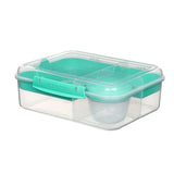 Plastic Bento Lunch Box with Yogurt Pot – Microwave & Freezer Safe Stackable Food Container (Teal)