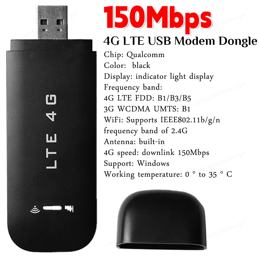 4G LTE Unlocked USB Dongle – 150Mbps High-Speed Modem Stick with SIM Card Slot & Wireless WiFi Router for Travel