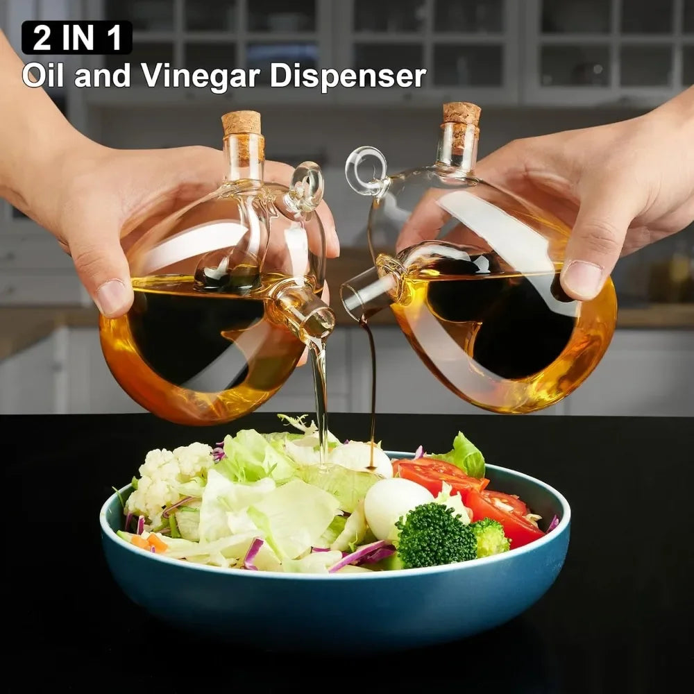 2-in-1 Oil & Vinegar Dispenser Bottle with Cork Stoppers – Olive Oil & Vinegar Cruet Set