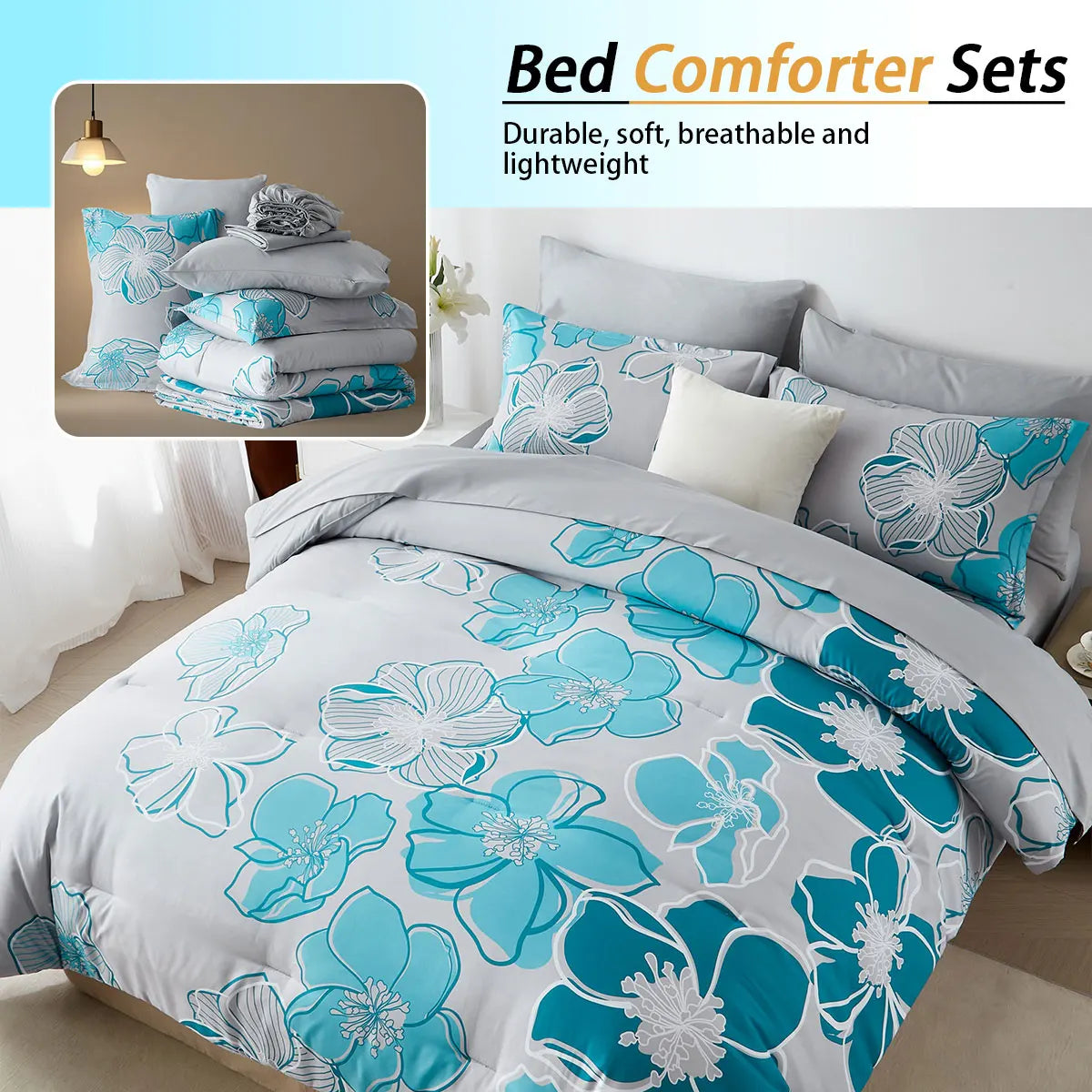 7-Piece Floral Print Quilt Set – Soft All-Season Bedding for Queen & King Size Beds