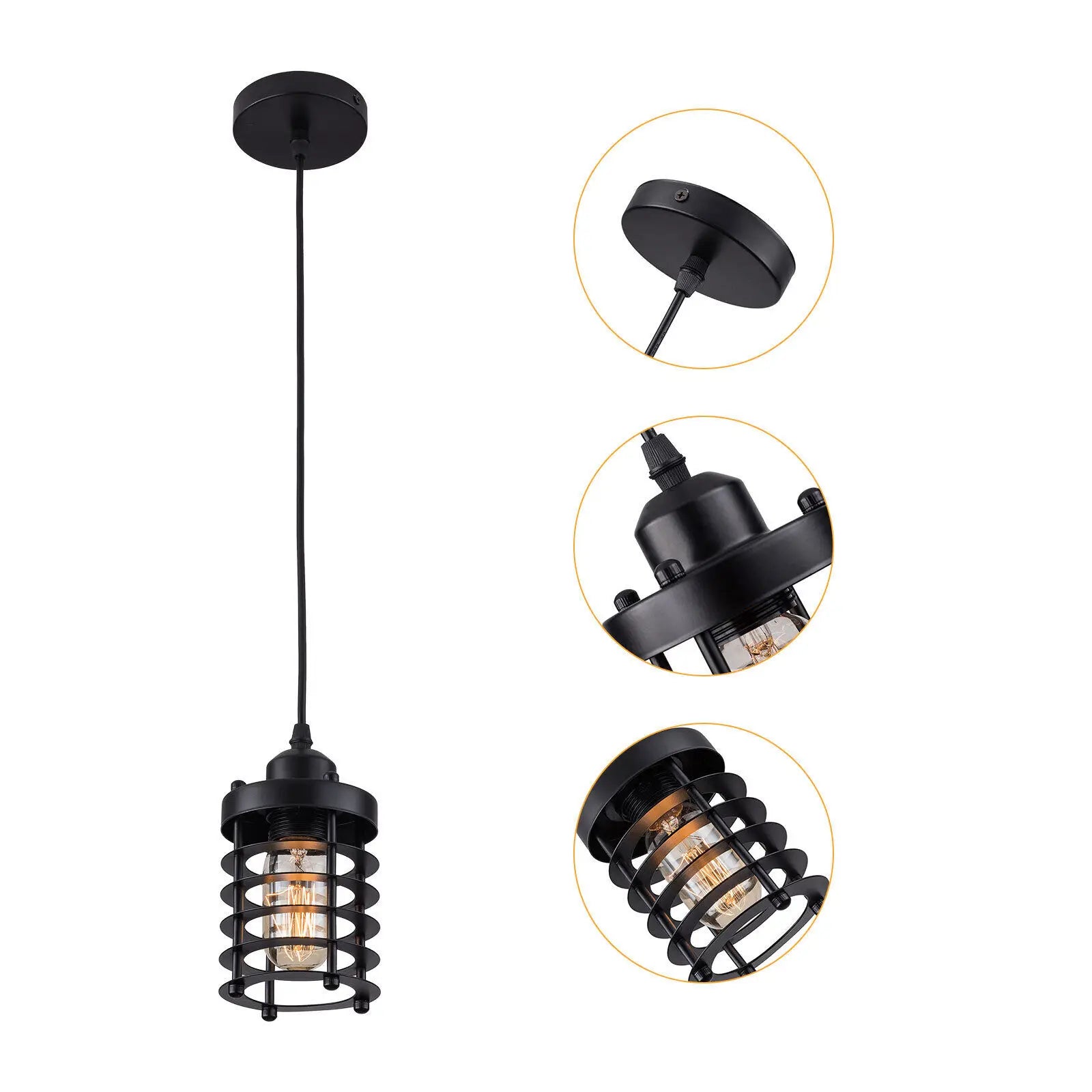 Industrial 3-Light Kitchen Island Metal Chandelier – Vintage Farmhouse Pendant Light, Black Ceiling Lamp Fixture