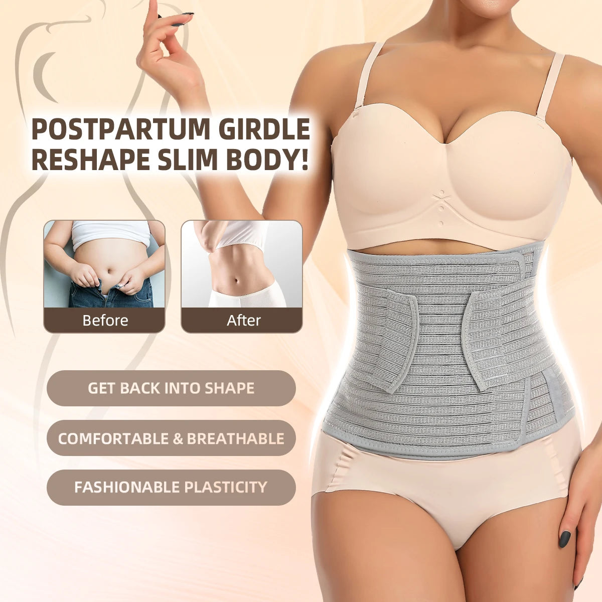 Postpartum Waist Support Belt – Adjustable Compression Trainer for Fast Recovery, Breathable Cincher for New Moms