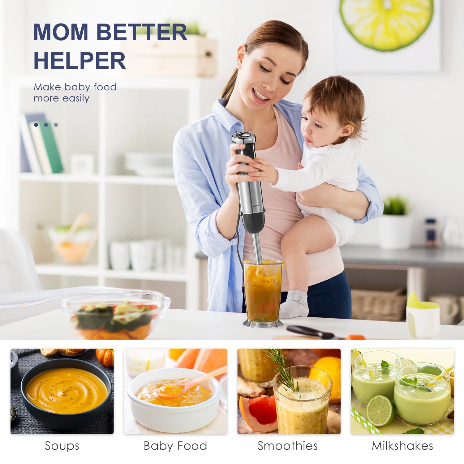 5-in-1 Handheld Immersion Blender – 1000 W Copper Motor, Turbo Mode & Multiple Attachments 🥣✨