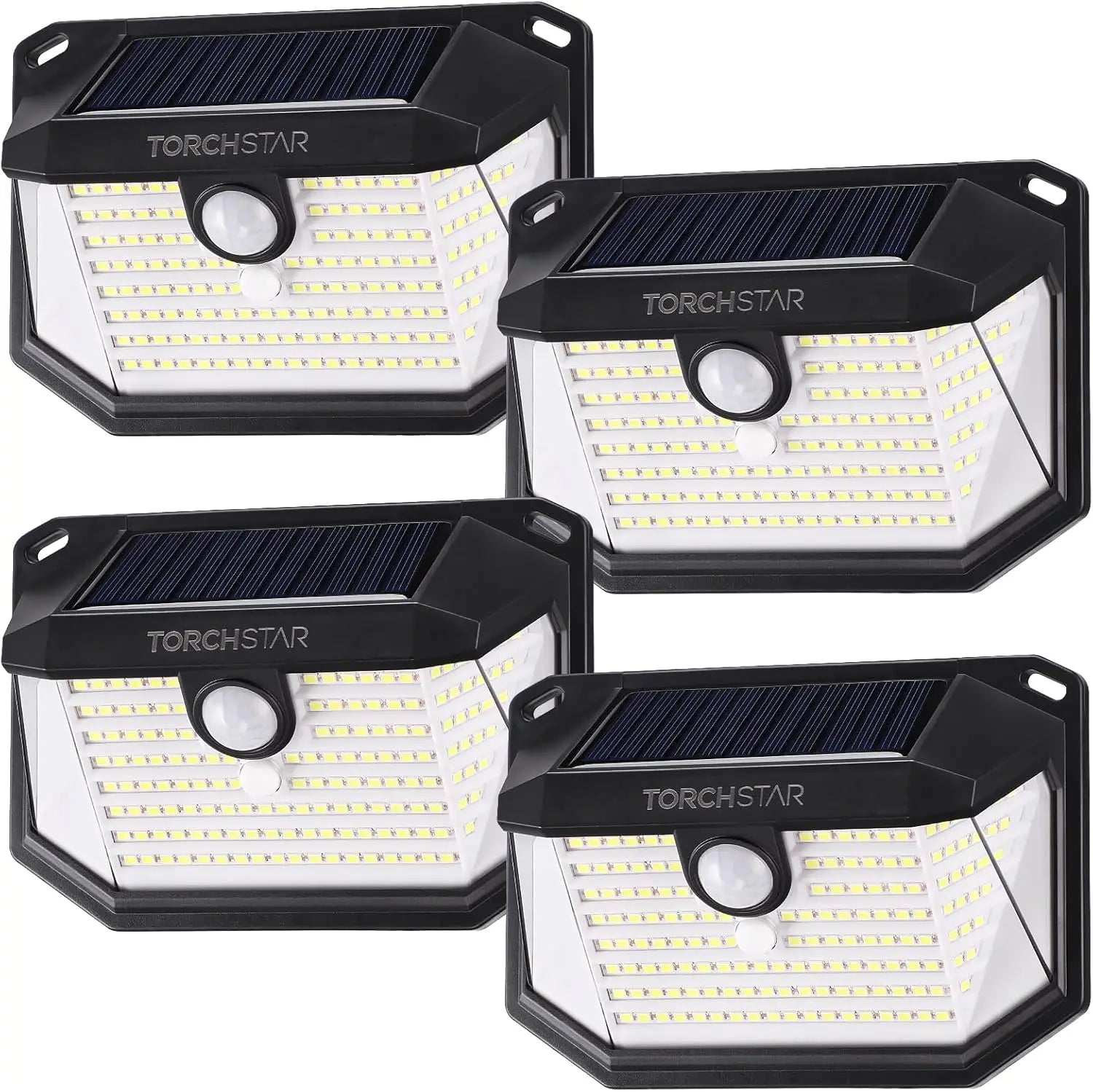 Solar Motion Sensor Lights 4-Pack – 6500K Pure White Outdoor Wall Lamps, IP65 Waterproof Cordless Security Lights for Driveways & Gardens