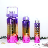 3PCS Leak-Proof Gradient Sports Water Bottles with Straws & Time Markers – Fitness, School & Office