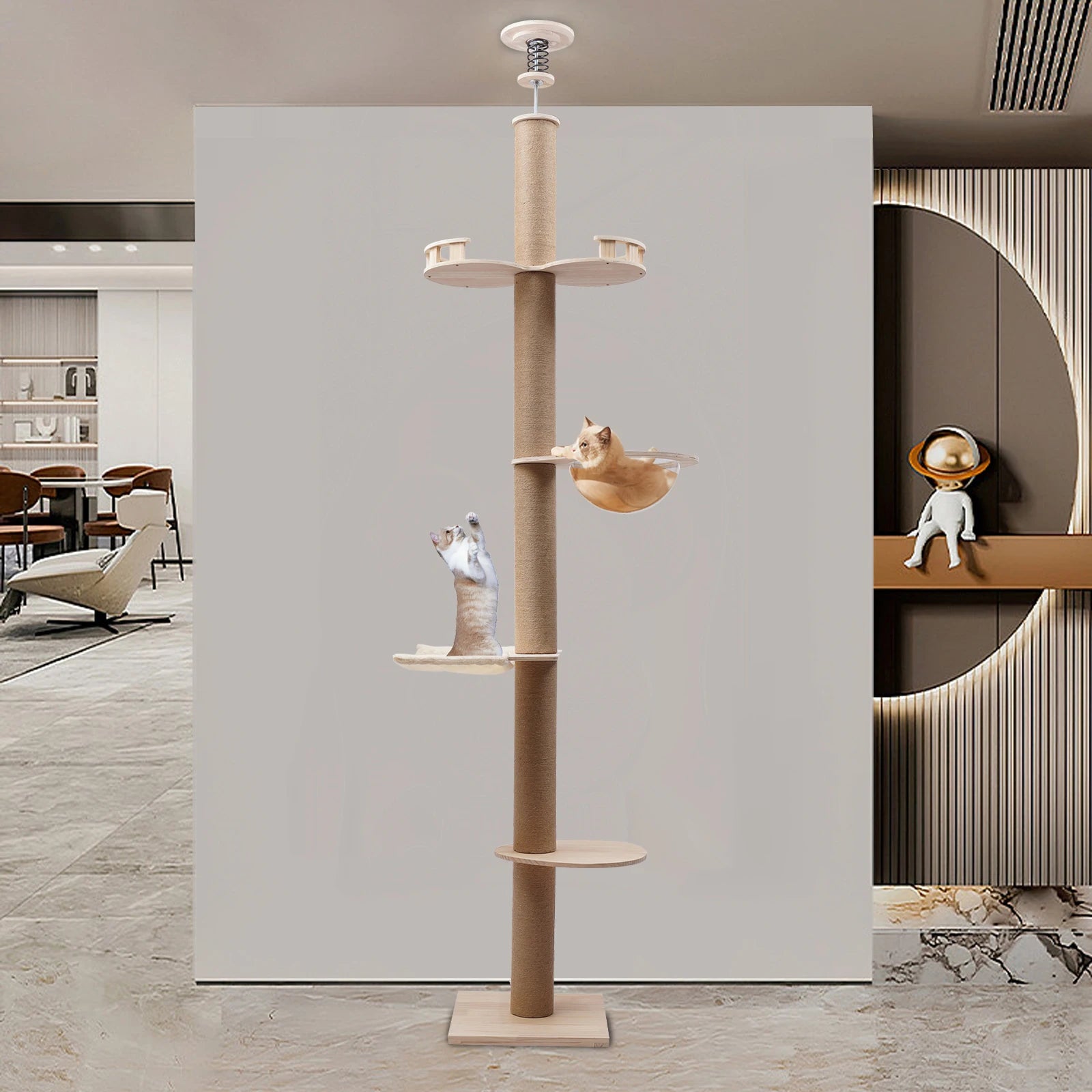 4-Tier Cat Tree Tower – Floor-to-Ceiling Adjustable Climbing Furniture with Sisal Rope Scratching Posts for Indoor Cats & Kittens