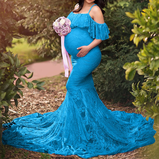 Women’s Lace Mesh Maternity Dress – Sleeveless Coral Tulle Pregnancy Gown with Elegant Design for Photoshoots & Parties