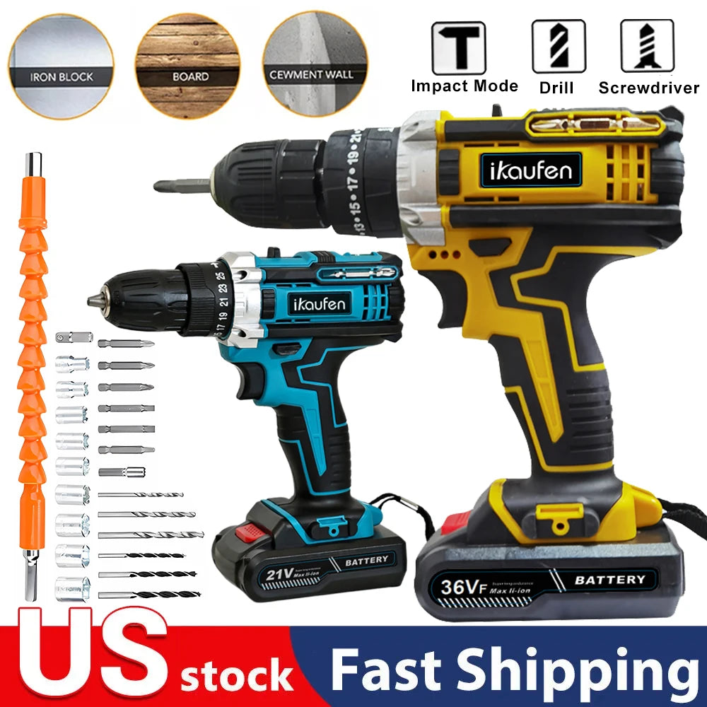 21V Cordless Drill Electric Screwdriver Set – Mini Wireless Power Driver with Lithium-Ion Battery for Home DIY & Repairs