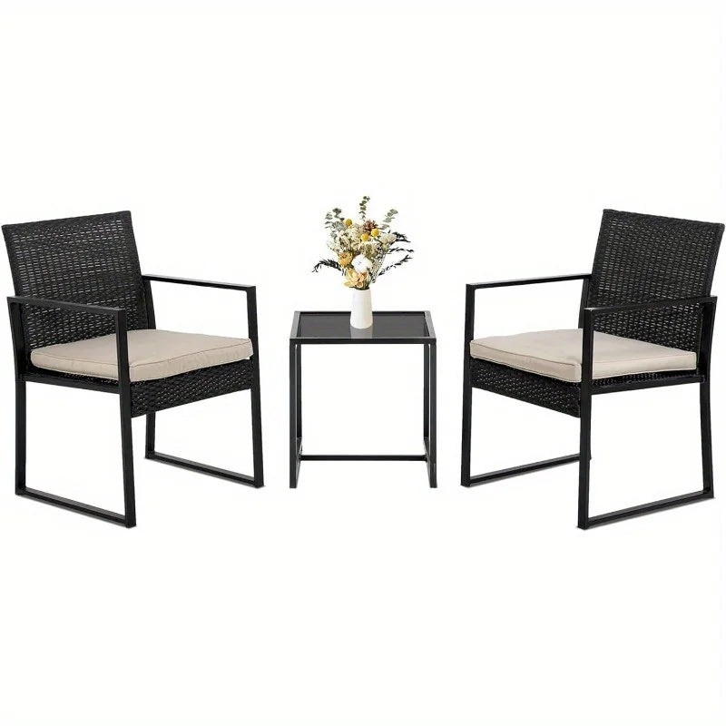 “3-Piece Patio Bistro Set – Outdoor Wicker Rattan Chairs with Matching Table”