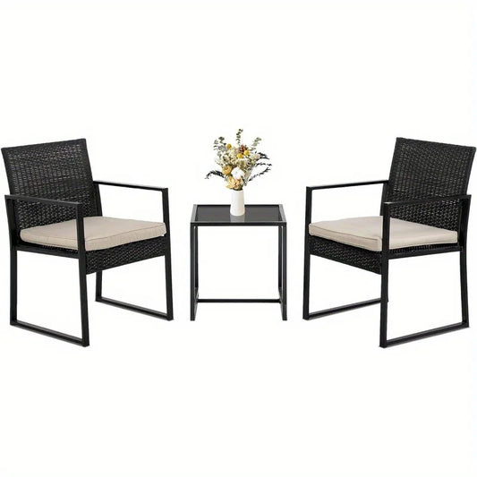 “3-Piece Patio Bistro Set – Outdoor Wicker Rattan Chairs with Matching Table”