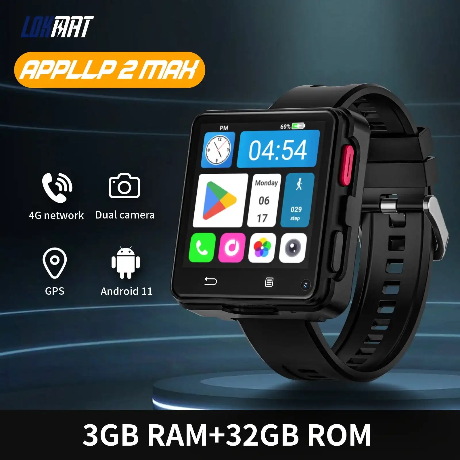 LOKMAT APPLLP 2 MAX Smart Watch Phone – 2.64″ Display, Android 11, Dual Camera, 4G Call & 64 GB Storage 📱⌚