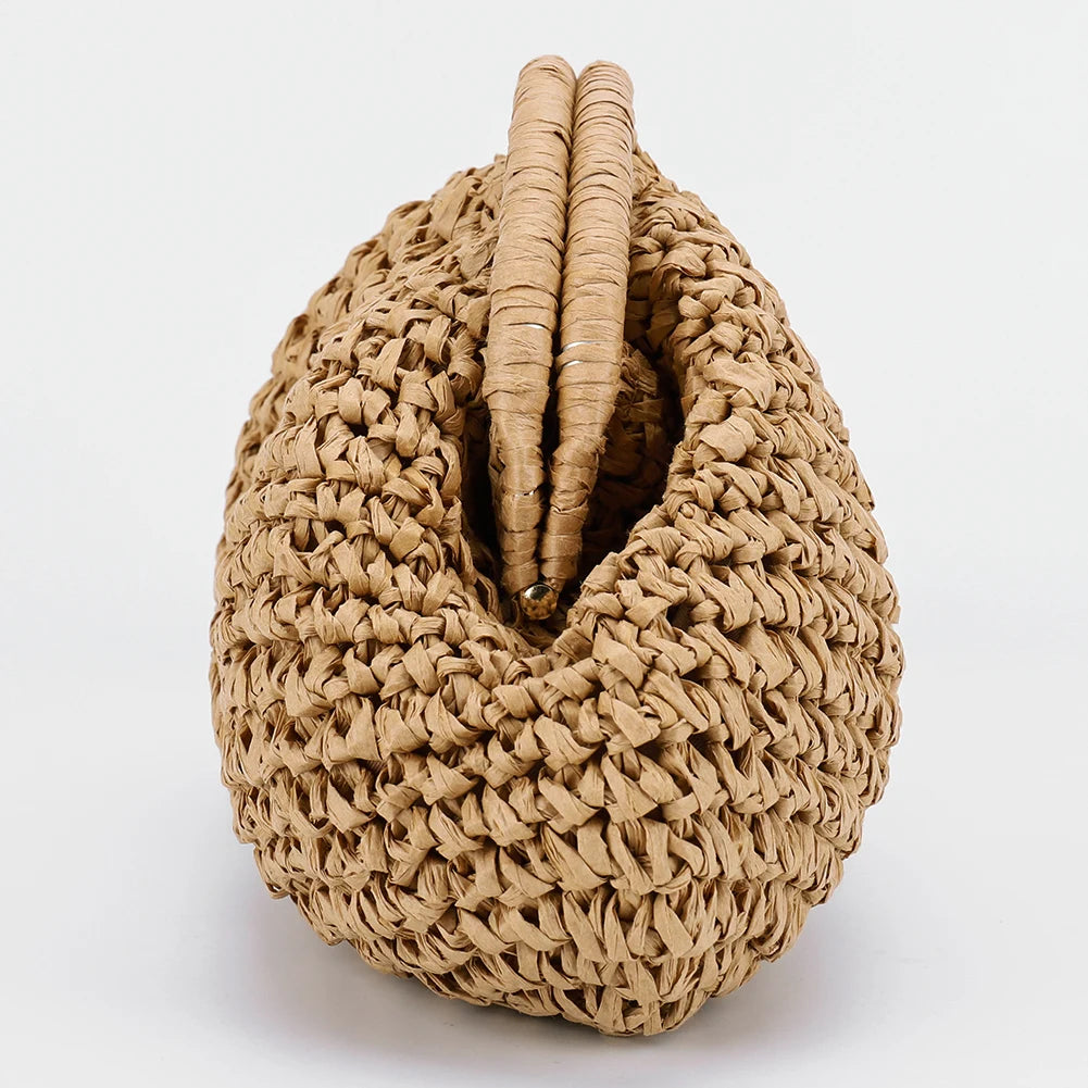 Women Straw Woven Bag with Chain Strap – Large Capacity Fashion Shoulder Satchel for Party & Vacation