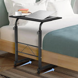 🖥️ Black Pipe Rack Computer Desk – Adjustable Height Mobile Side Table with Wheels & 60cm Particleboard Surface