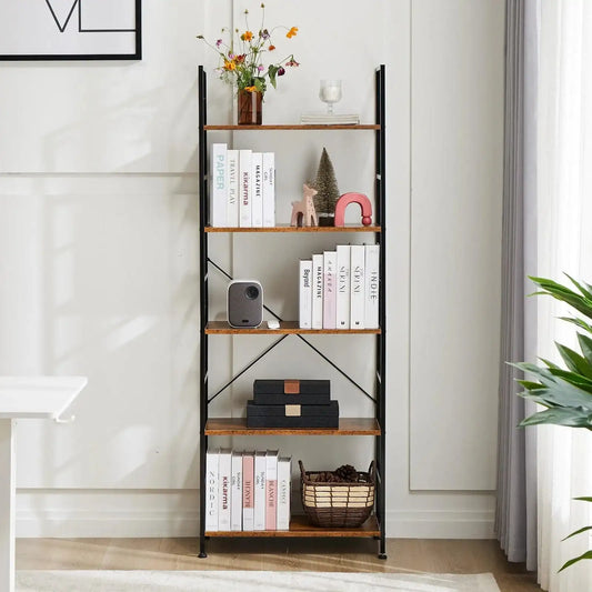 JHK 5 Tier Bookcase Bookshelf Modern Book Case For Books Corner Storage Organizer for Bedroom Home Office Kitchen Living Room - PulinGO