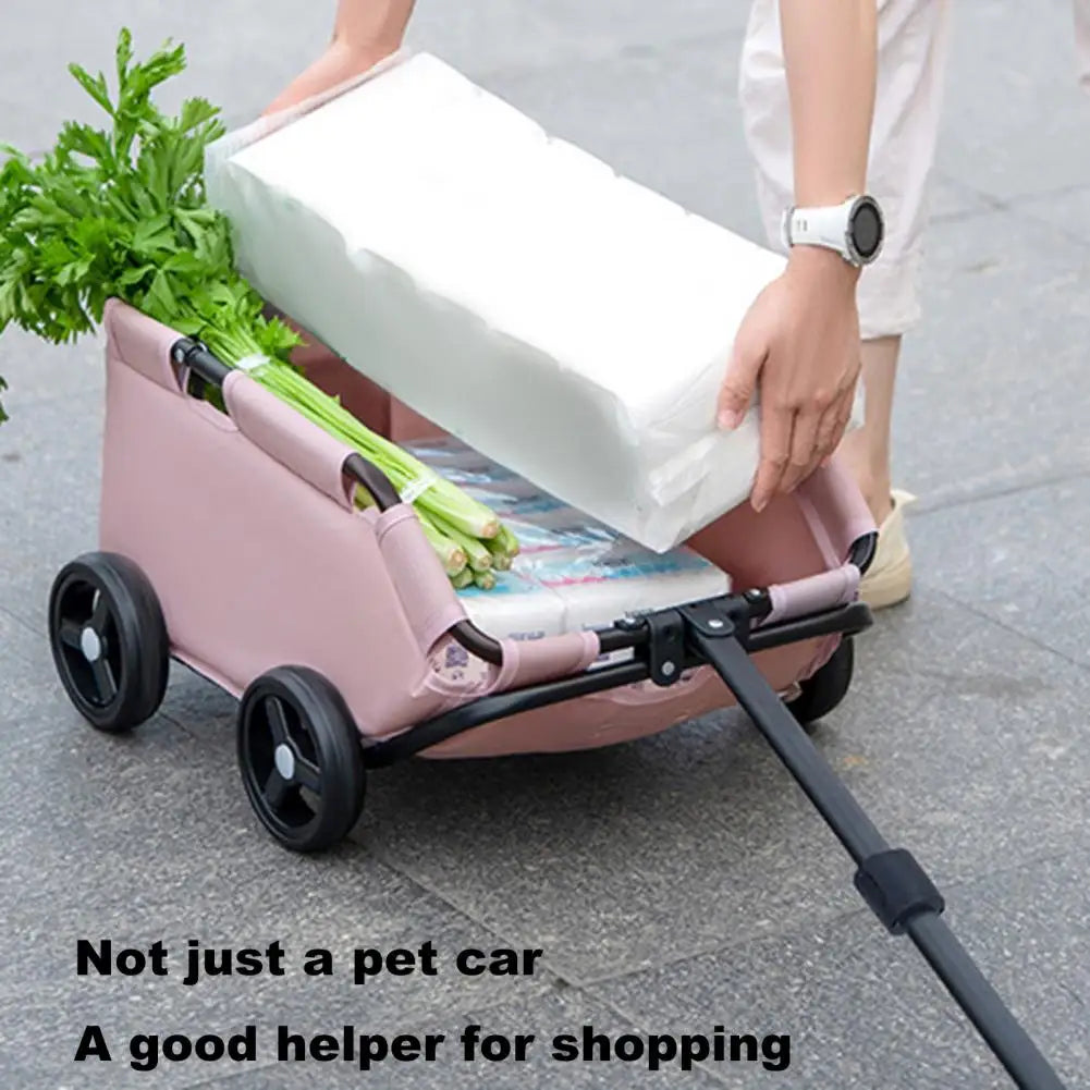 Safe Hair-Free Pet Carrier Stroller – 4-Wheel Folding Cart for Small Dogs & Cats, Travel, Shopping & Walking