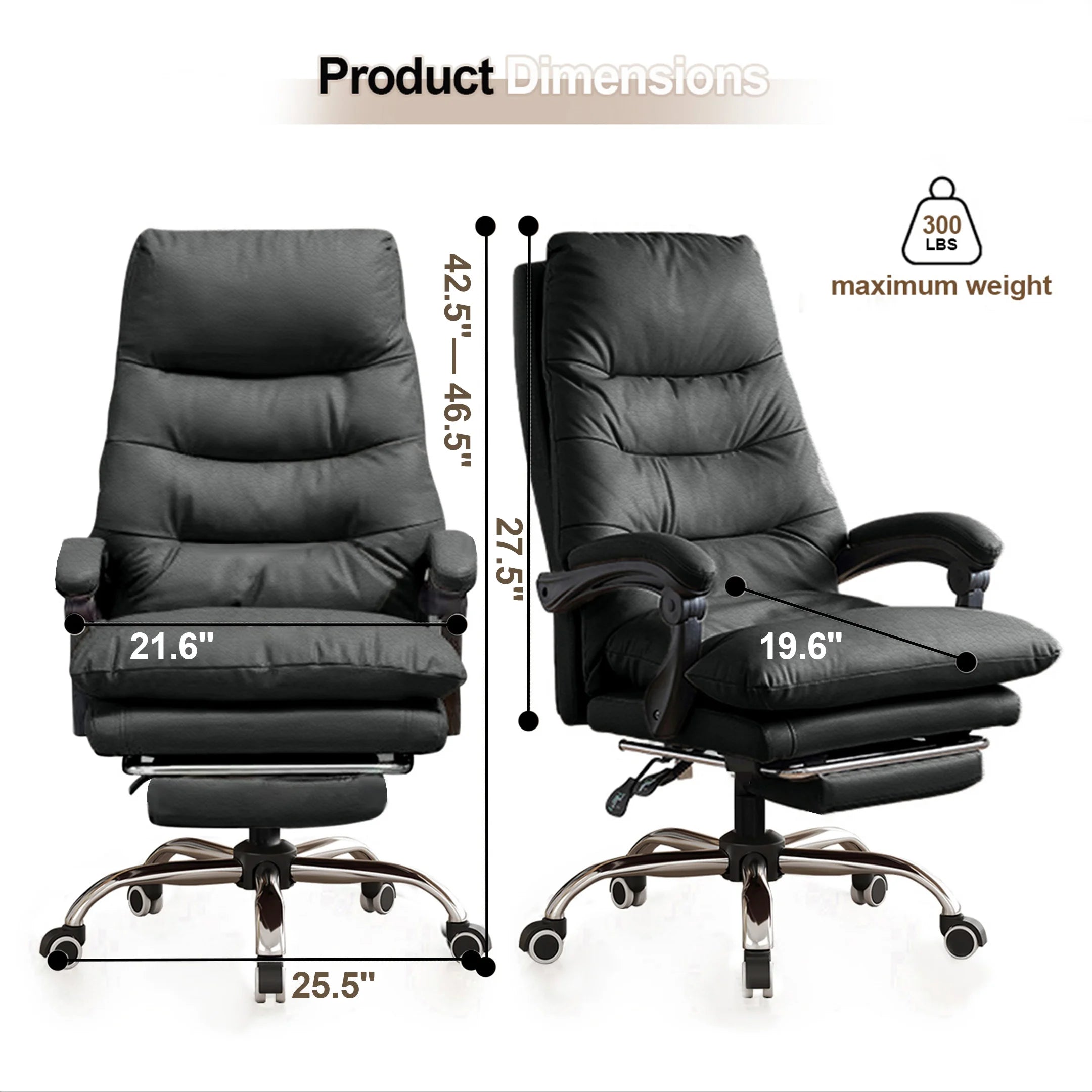 💺 Comfortable High-Back Office Chair – Leather Executive Desk Chair with Footrest & Swivel Function for Home & Gaming
