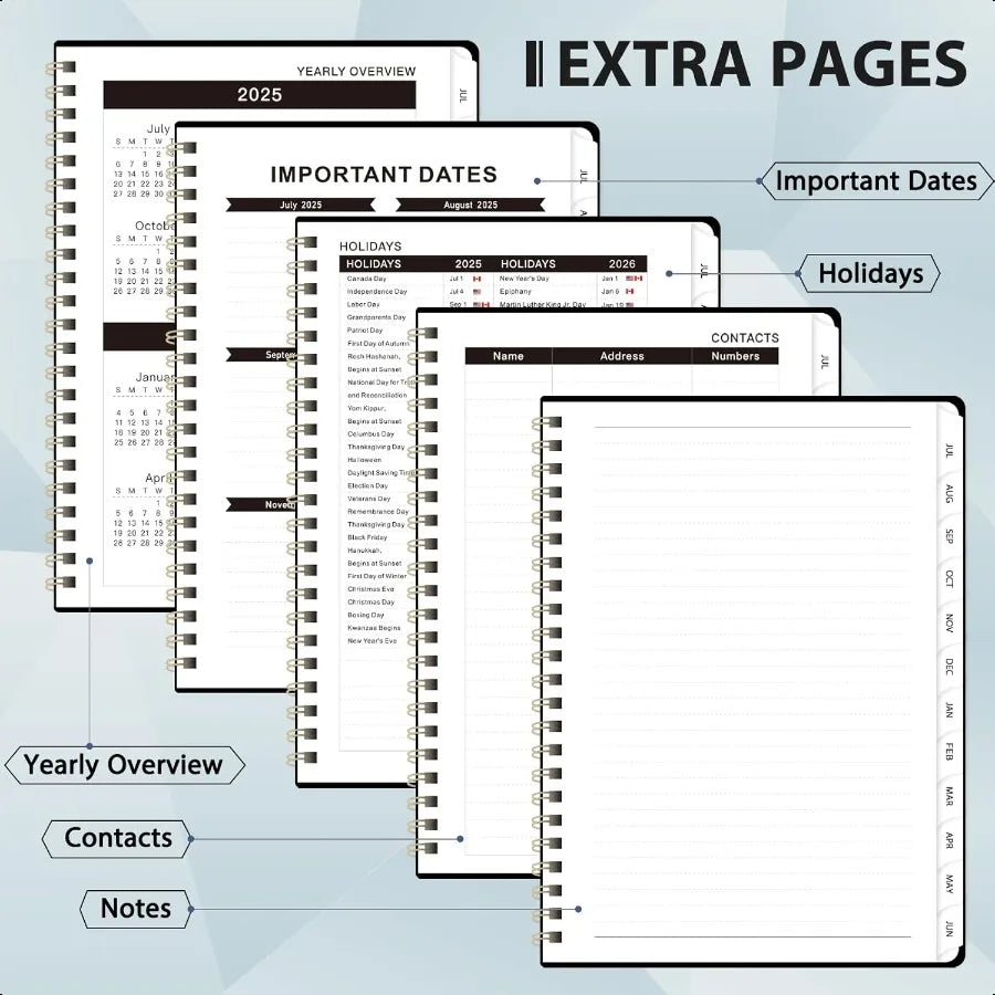 2025–2026 Daily, Weekly & Monthly Planner – Spiral Agenda with Tabs, Inner Pocket & Notes Pages