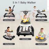 5-in-1 Foldable Baby Walker with Wheels – Detachable Push Handle, Activity Center, Food Tray & Sunshade for 6–24 Months