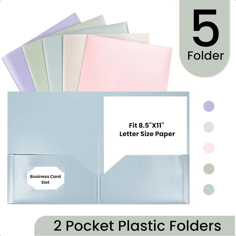 Heavy-Duty Plastic Folders – 5-Pack Muted Pastel 2-Pocket File Folders, Letter Size (8.5" x 11") 🌸