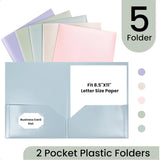 Heavy-Duty Plastic Folders – 5-Pack Muted Pastel 2-Pocket File Folders, Letter Size (8.5" x 11") 🌸