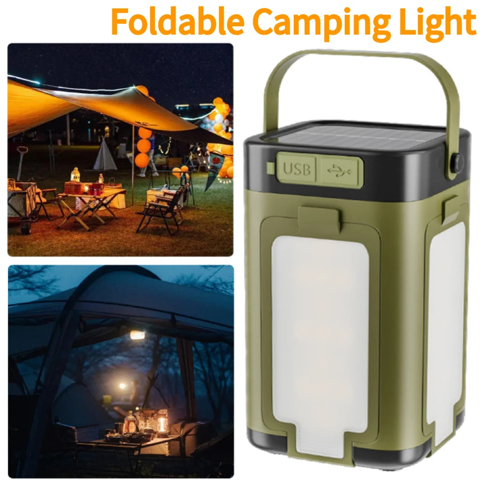 oldable Solar Camping Lantern & Power Bank – Rechargeable LED Tent Light for Hiking, Fishing, Outdoors ☀️💡