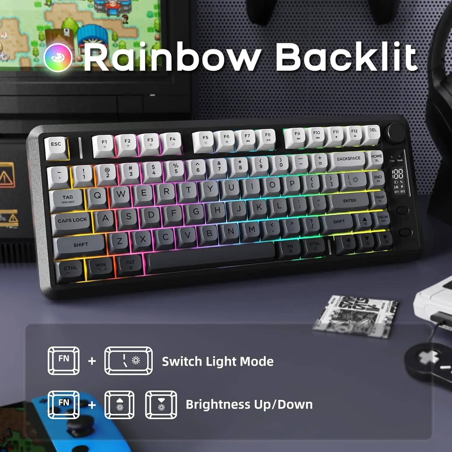 Attack Shark M75 Wireless Gaming Keyboard – Membrane with Knob, OLED Display & Gradient PBT Keycaps