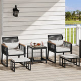 5-Piece Rattan Wicker Outdoor Bistro Set – Conversation Chairs with Footrest & Table