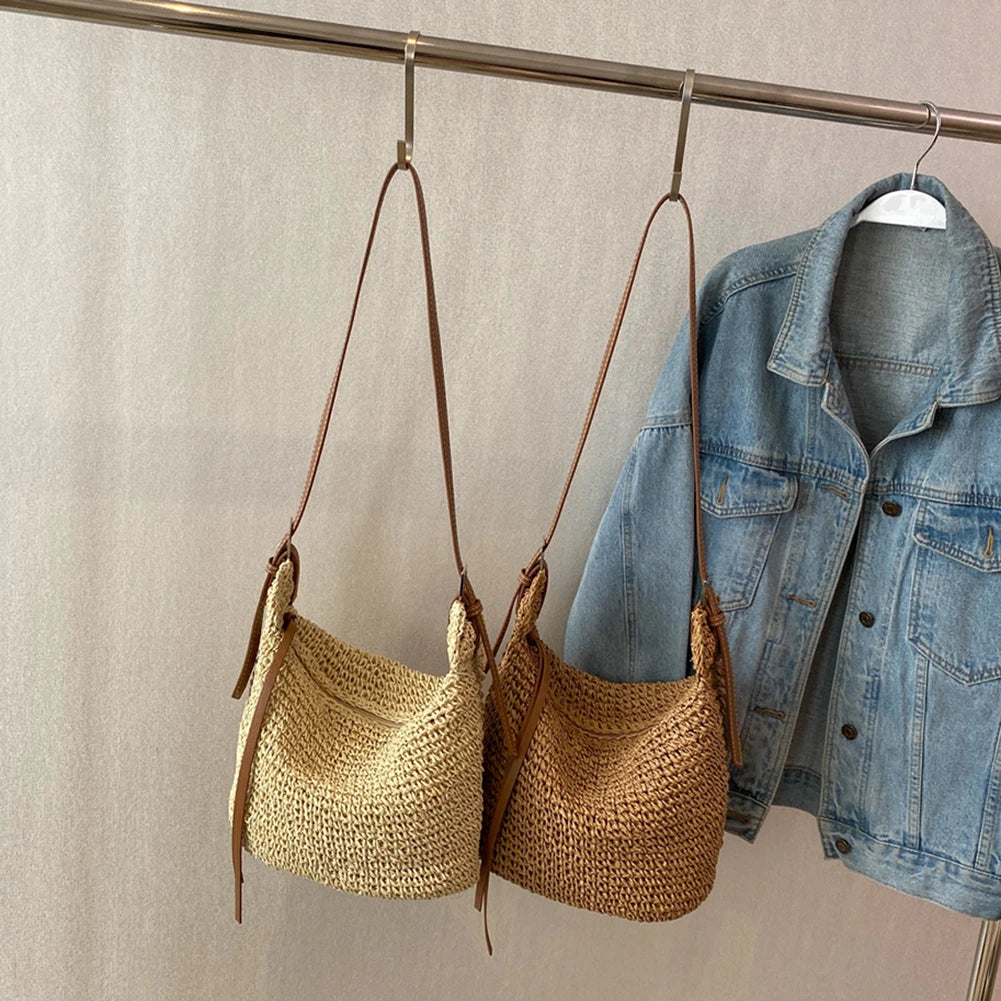 Elegant Woven Crossbody Bag 🏖️ – Handmade Straw Messenger Bag with Adjustable Strap for Summer & Beach Style 🌞✨