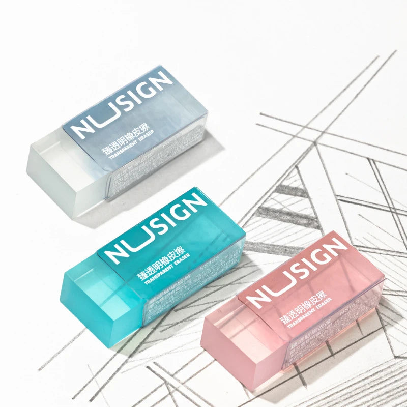 Soft Transparent Rubber Erasers – Solid Color Wipe-Clean Eraser for Students