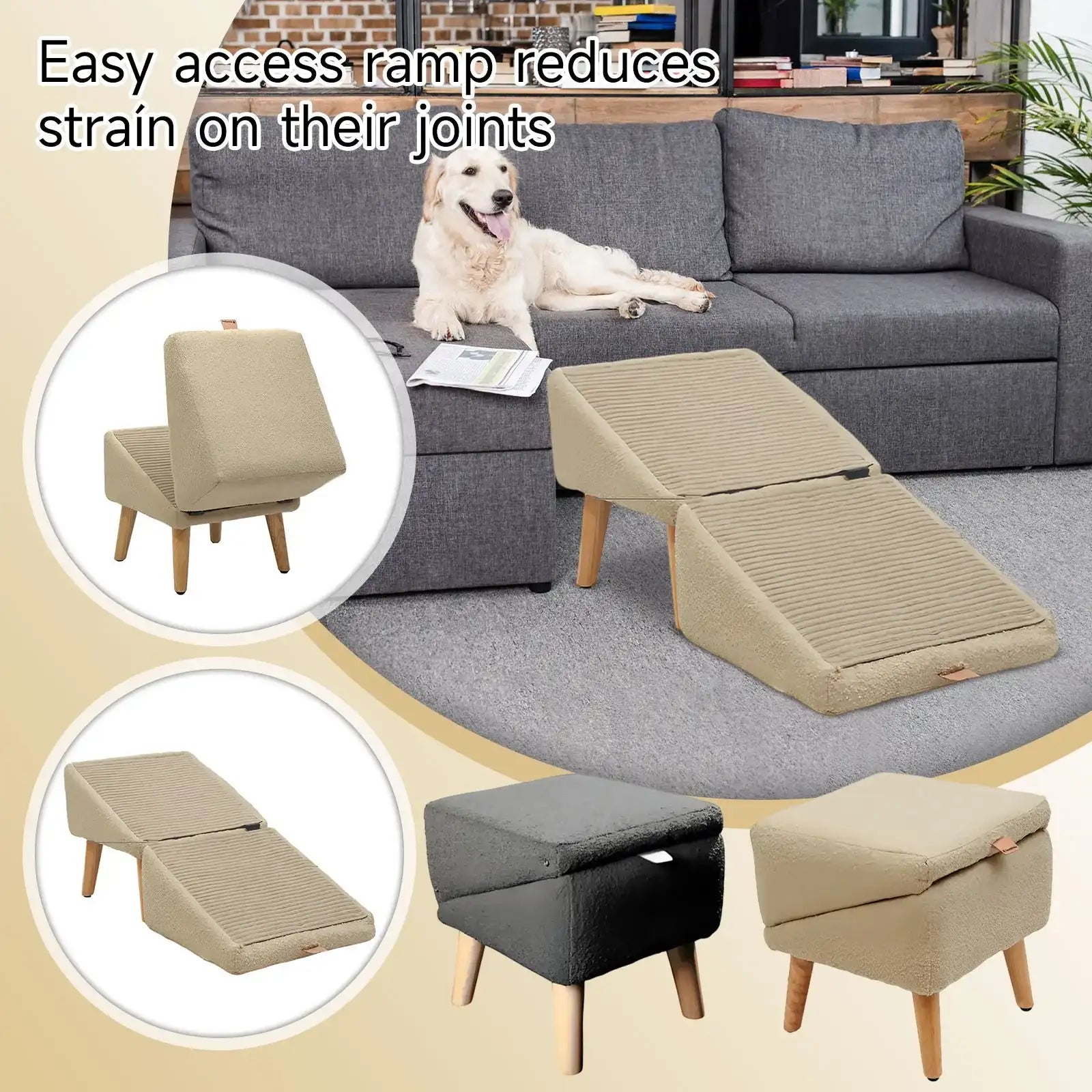 Integrated Dog Ramp & Footstool – Sofa-Height Gentle Incline Pet Step for Dogs