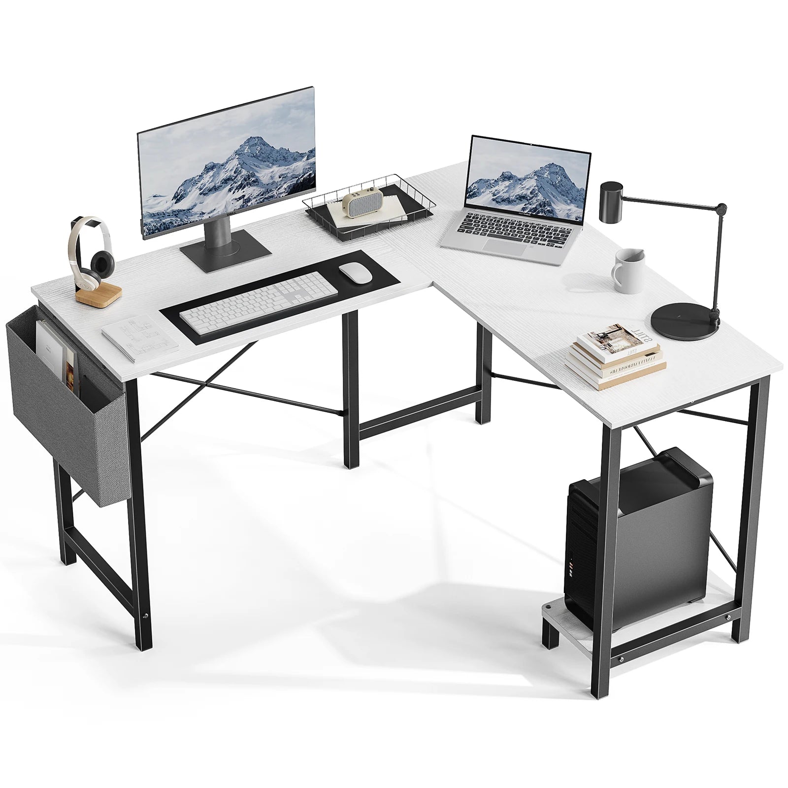 JHK 50-Inch Gaming Corner Desk – Wooden PC Table with CPU Storage Shelf & Side Bag for Home Office & Small Spaces