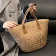 Large Capacity Woven Summer Tote Bag for Women – Casual Solid Color Shoulder/Hand Bag for Weekend Travel