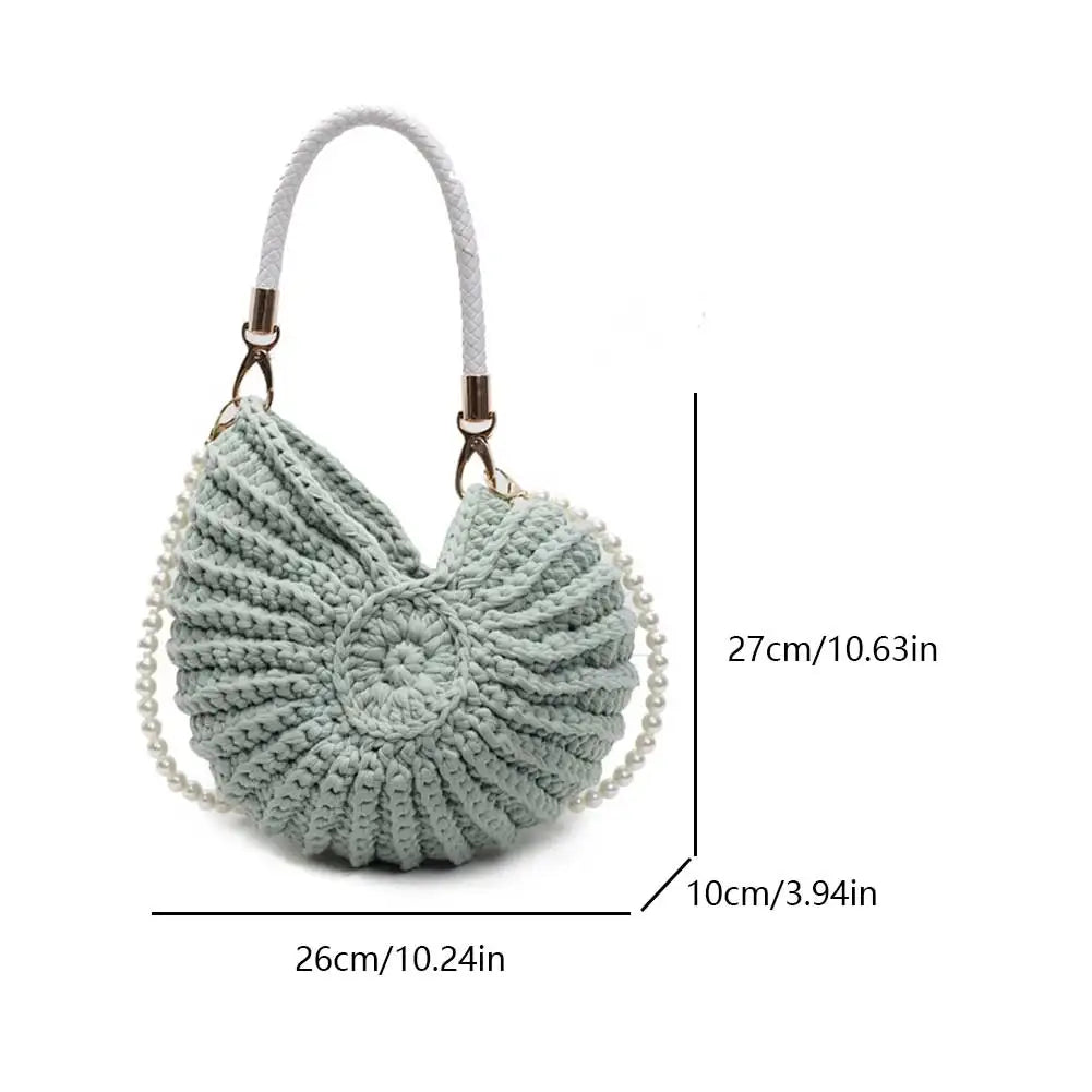 Women’s Handwoven Seashell Beach Bag – Boho Summer Shoulder & Crossbody Clutch with Pearl Chain for Travel & Vacation