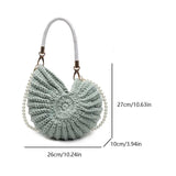 Women’s Handwoven Seashell Beach Bag – Boho Summer Shoulder & Crossbody Clutch with Pearl Chain for Travel & Vacation