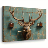 Solid Pine 1.5″ Thick Frame – Unique Deer-Head Toothbrush Wall Art for Interior Decoration