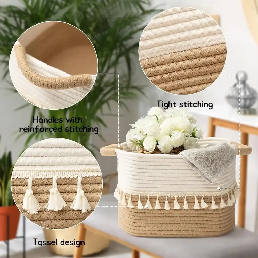 Cotton Rope Storage Bins – Set of 3 Stylish Woven Baskets for Home Organization, Toys, Blankets & Everyday Essentials