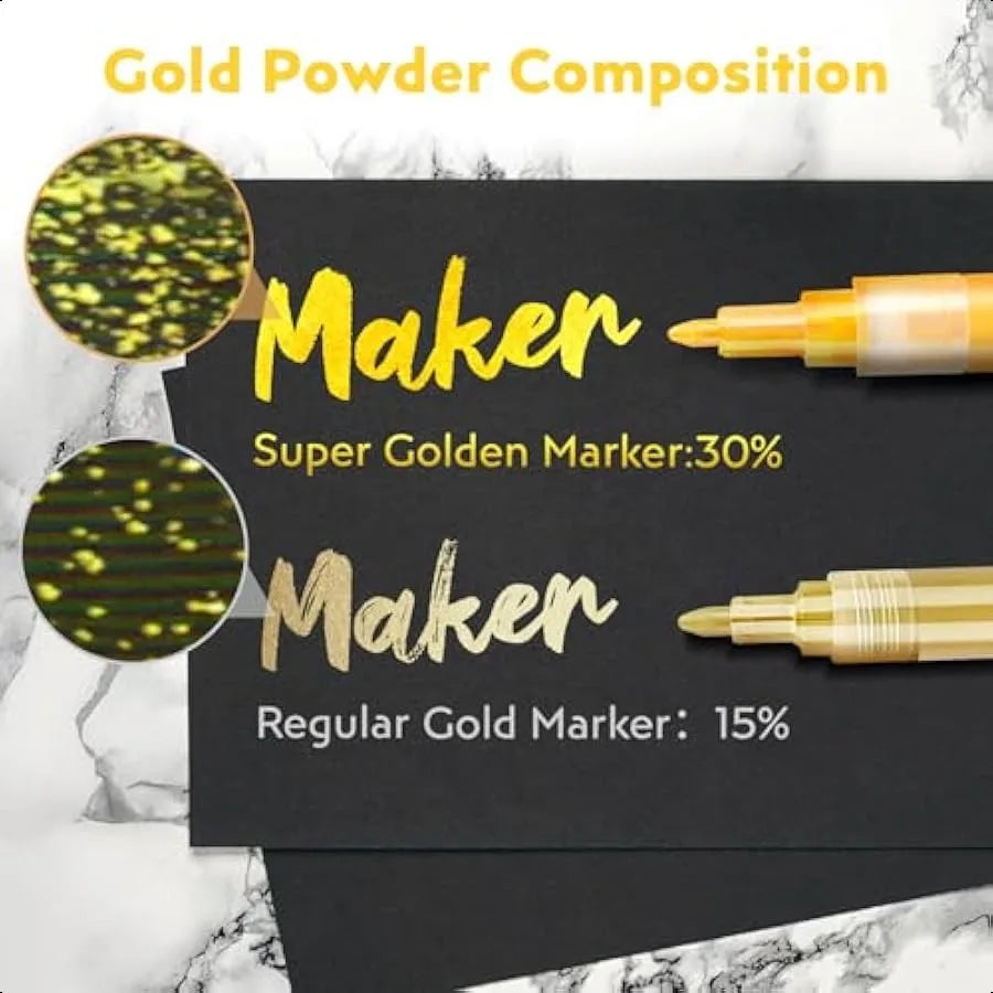 Gold Paint Pens – 5-Pack Metallic Acrylic Markers with Extra Fine 0.7mm Tip for DIY, Wood, Rock & Glass